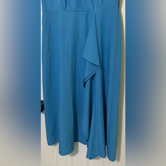 Calvin Klein 12 Blue Day Dress V-neck Vertical Flutter Midi - Picture 3 of 7